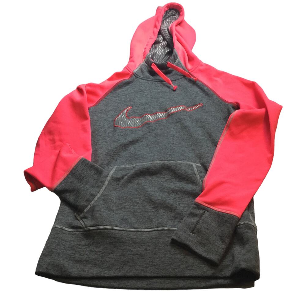 Nike Therma-FIT Women's XS 0-2 Hoodie Neon Pink Gray Pullover Running Athletic